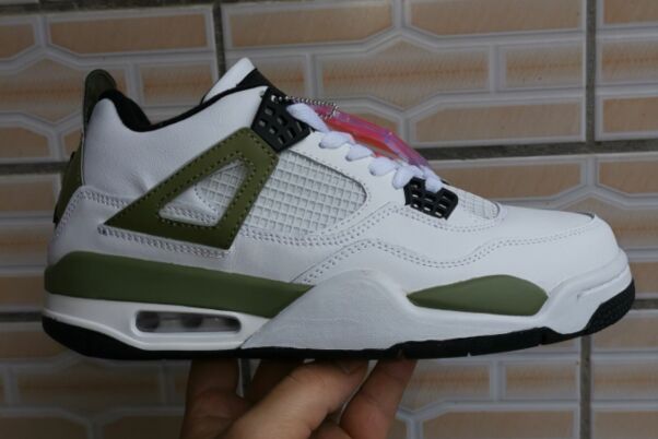 2019 Air Jordan 4 Retro White Olive Green Black Shoes